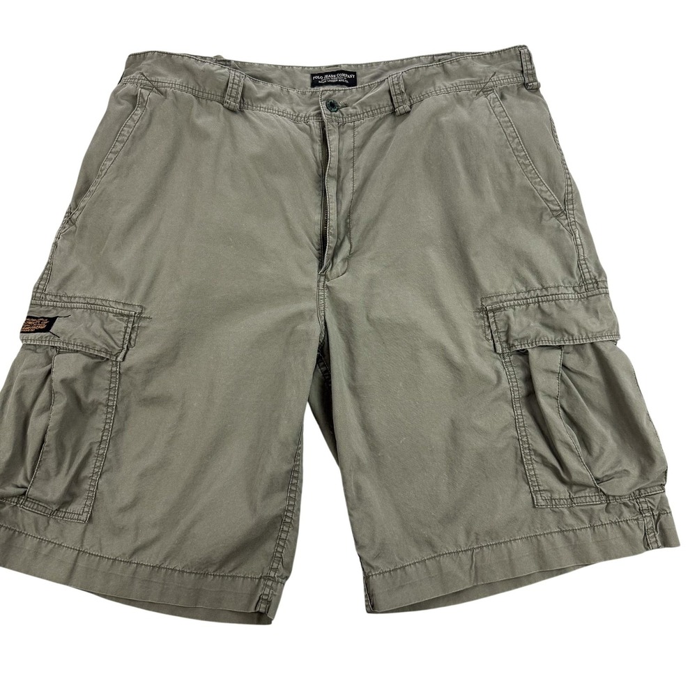 Polo Jeans Company Cargo Shorts Mens 42 Green Army Cotton Adjustable Waist 42x12
